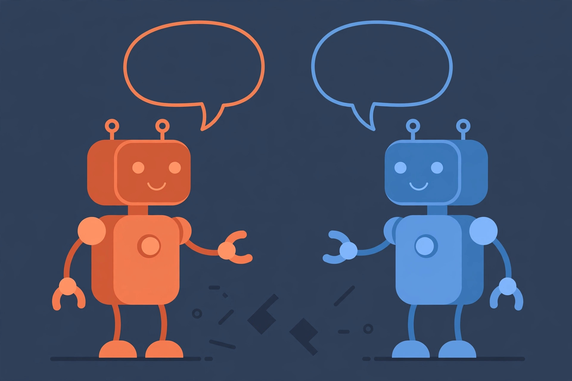 Two robot assistants facing each other in a friendly debate