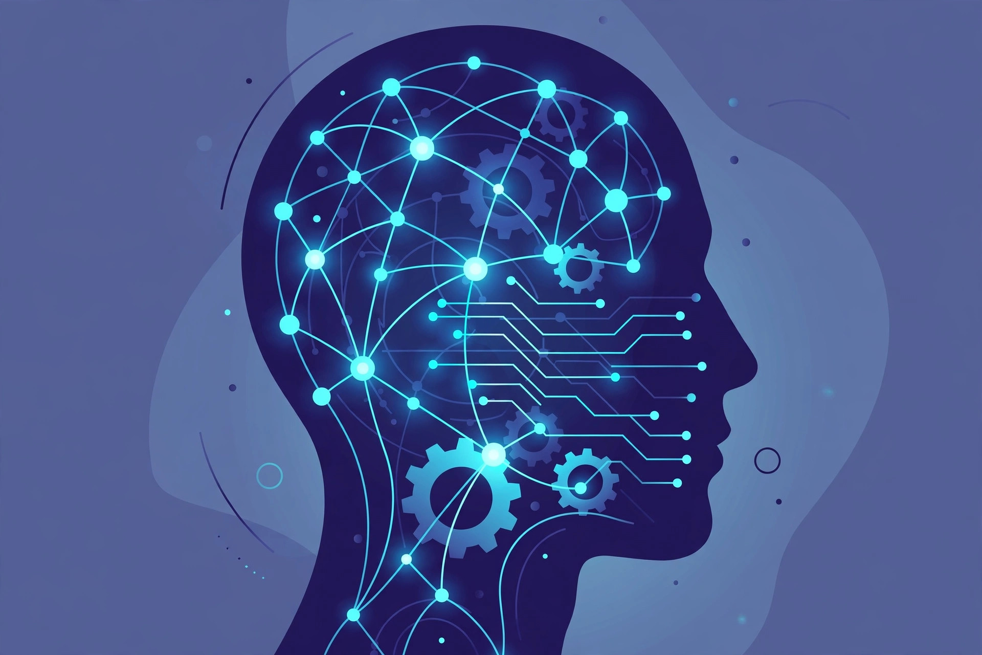 Human head silhouette filled with a network of data nodes