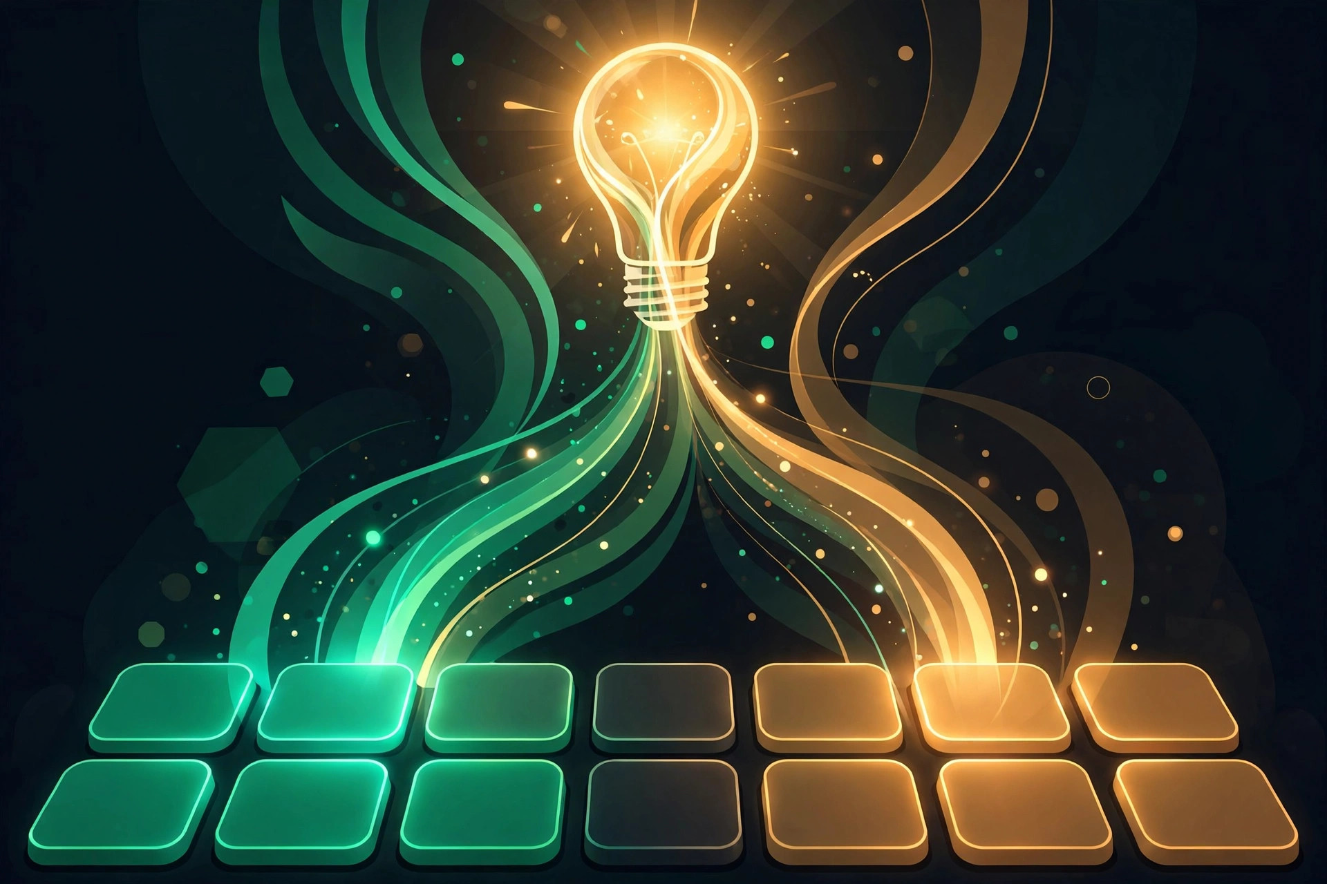Glowing keyboard keys turning into a lightbulb
