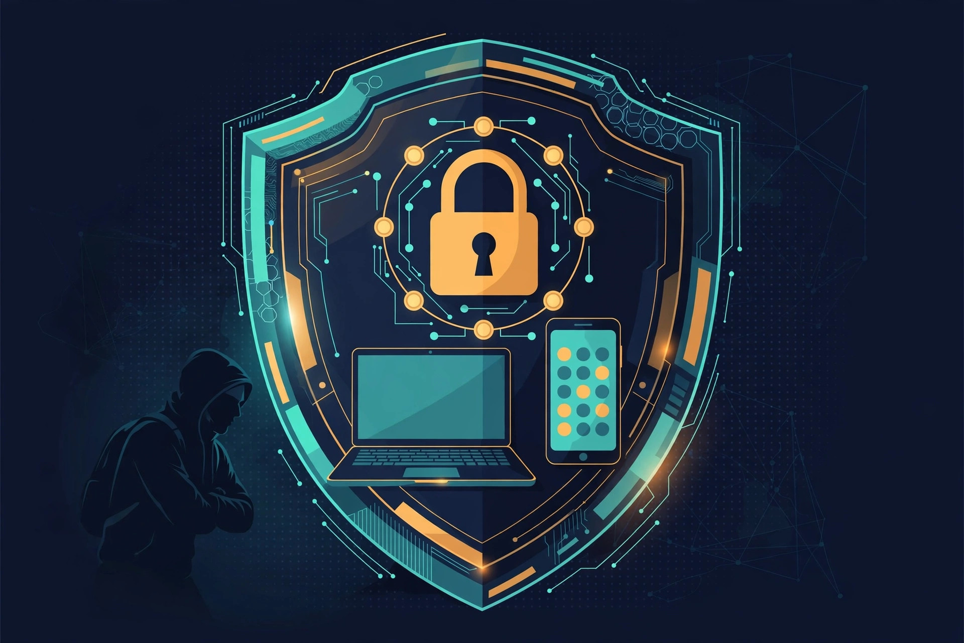 Digital shield with padlock protecting devices